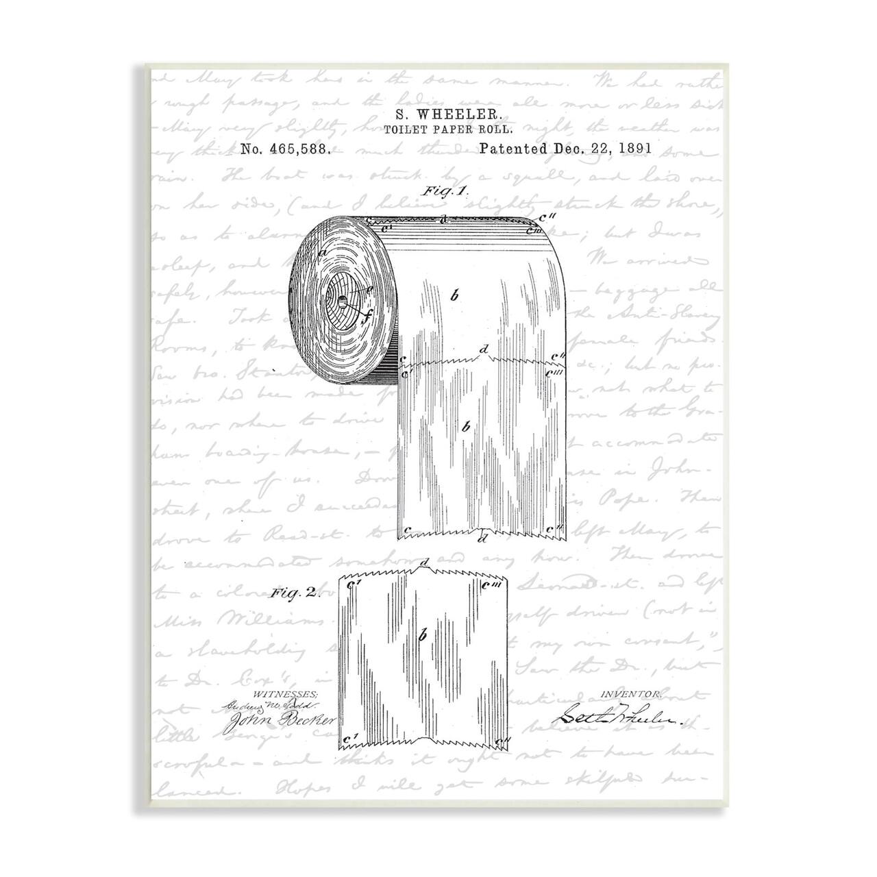 Stupell Industries Toilet Paper Roll Patent Black And White Bathroom Design Wood Wall Plaque
